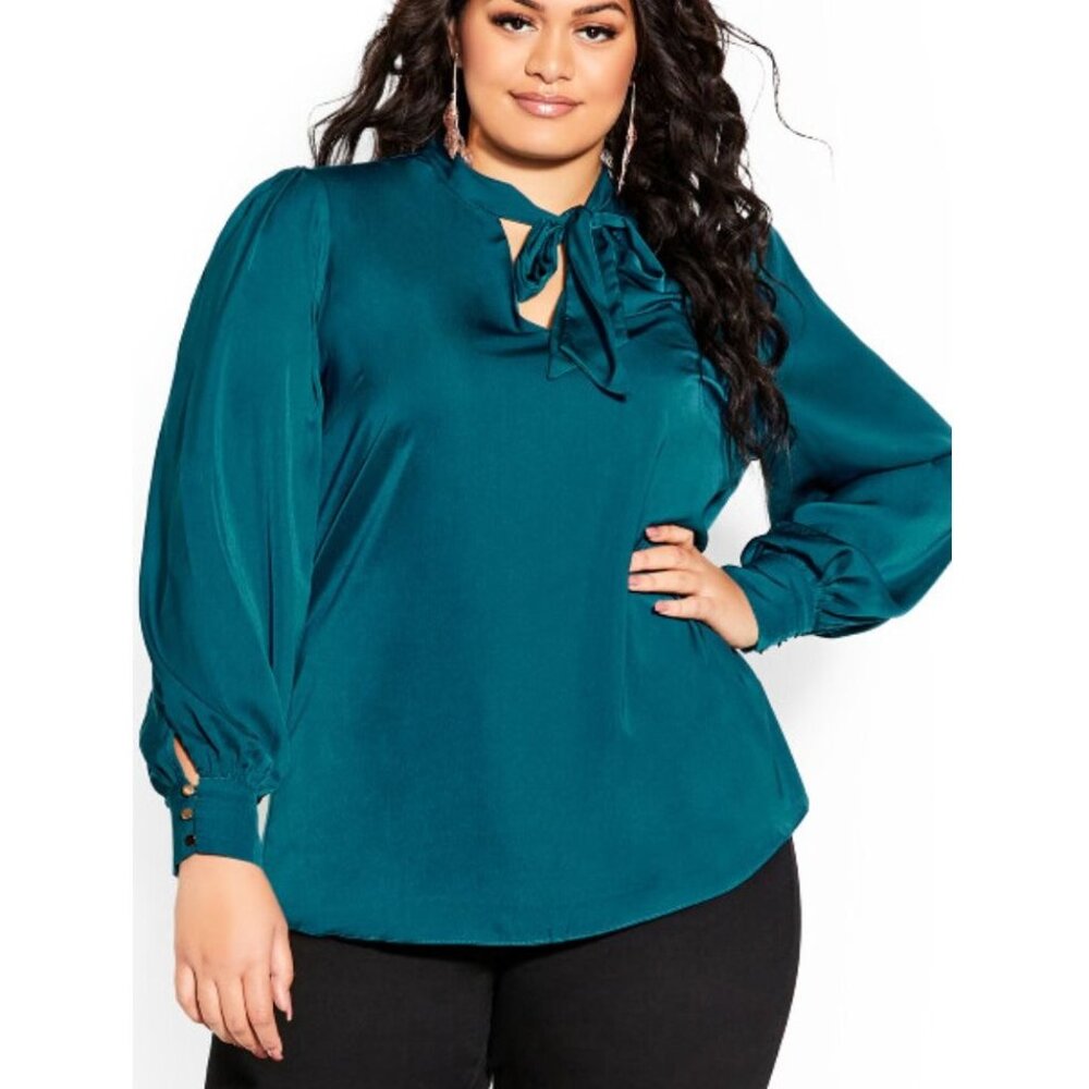 CITY CHIC top in awe in teal satin size S or US 16